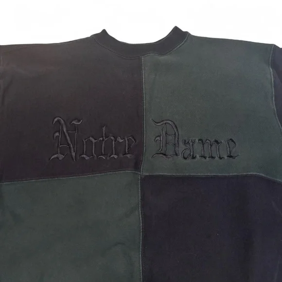 VTG 90s MV Sz XL Norte Dame Pro Weave Crew Neck Sweatshirt Patchwork USA Made - Picture 3 of 4